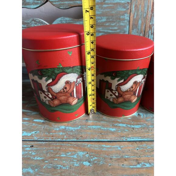 HOUSE OF LLOYD 1988 Nesting Tin 3pc Canister Set Teddy Bear Christmas Presents - Picture 13 of 15